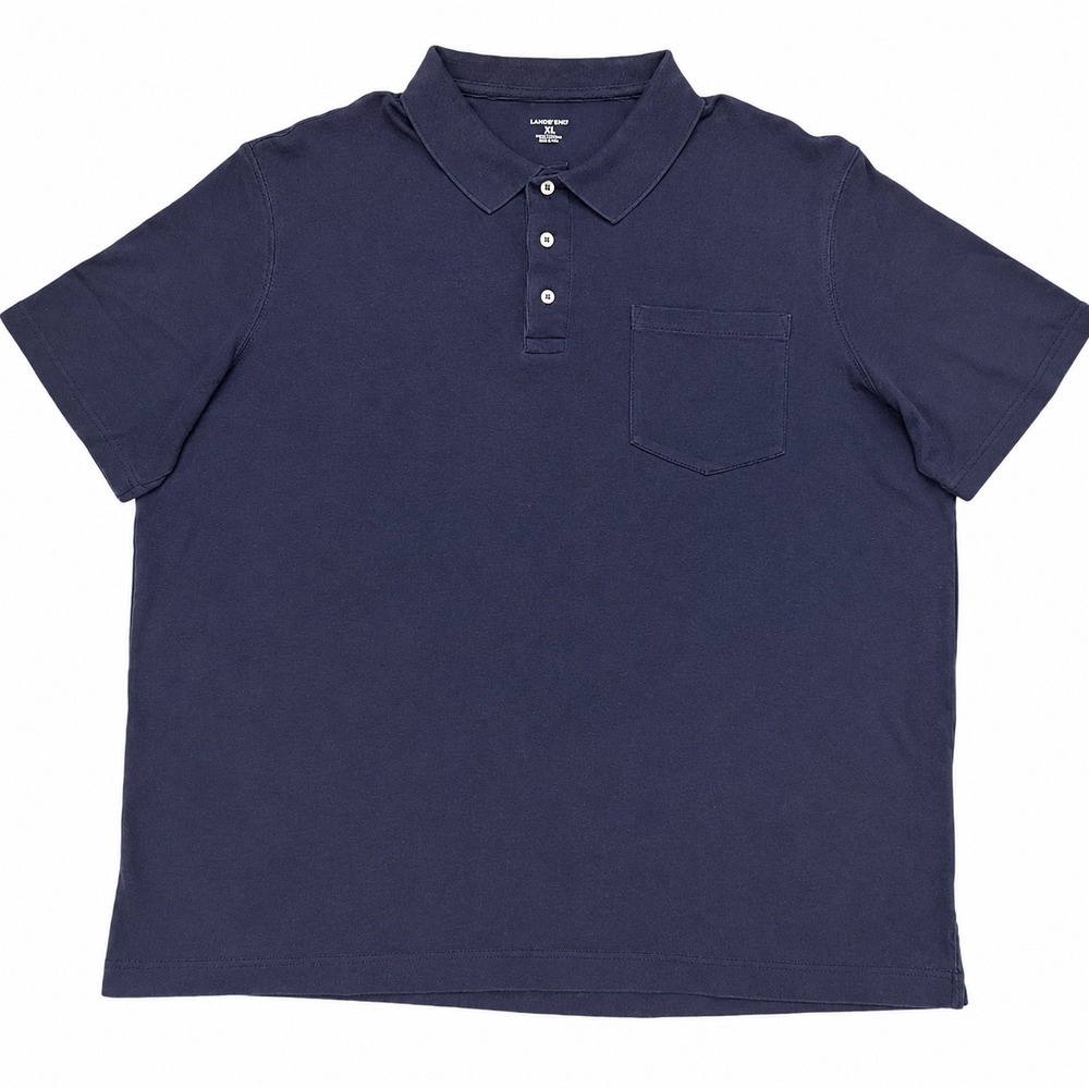 Lands End Polo Shirt Mens XXL Navy Blue Supima Cotton Short Sleeve Vintage
